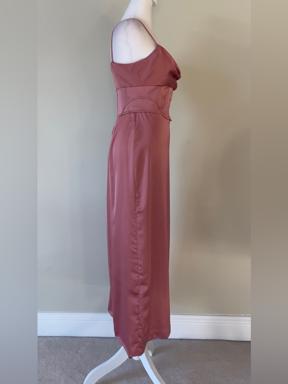 Zara Corsetry Satin Slip Midi Dress with Side Slit in Rose Dust EUC Size Small - Picture 9 of 12